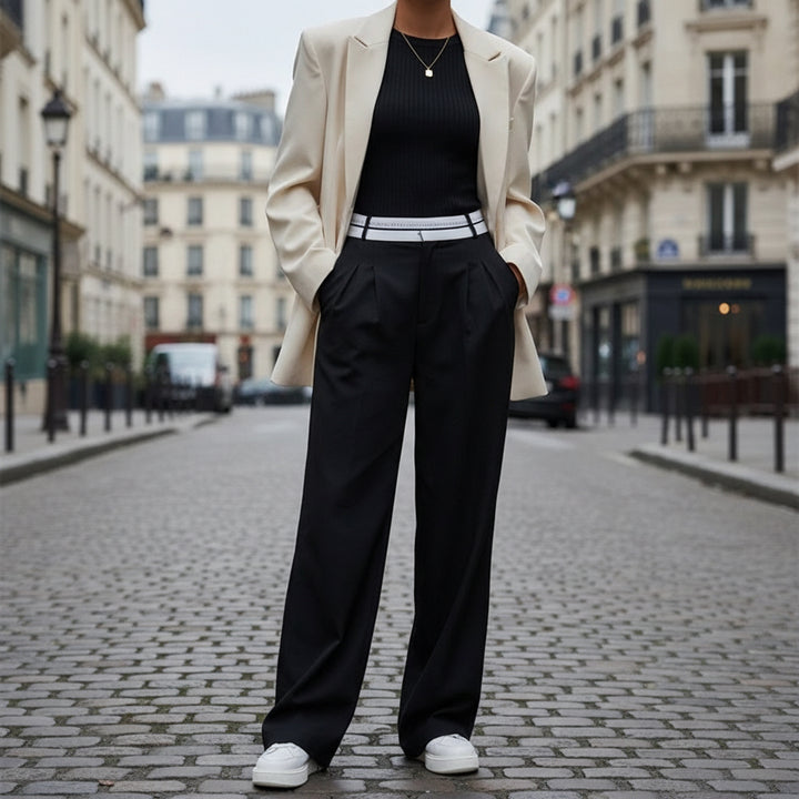 Milan Fold-Detail High-Rise Pants - black