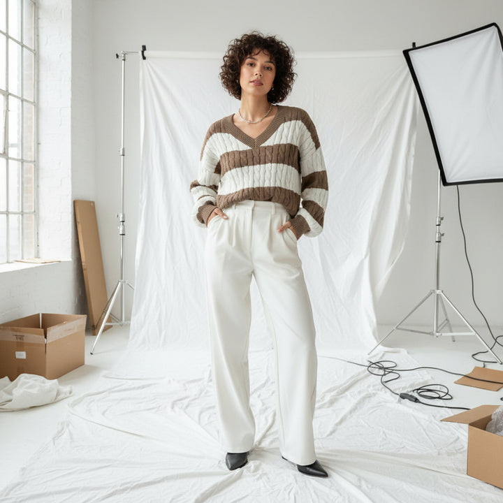 Academia Stripe Cable Knit Sweater