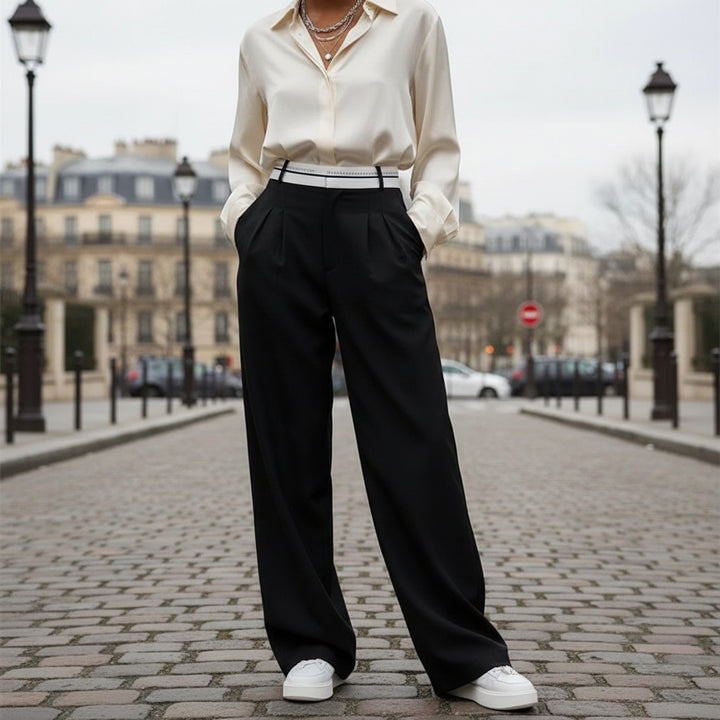 Milan Fold-Detail High-Rise Pants - black