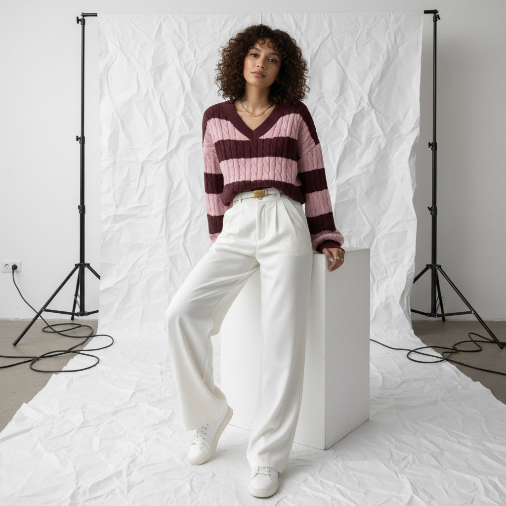 Academia Stripe Cable Knit Sweater