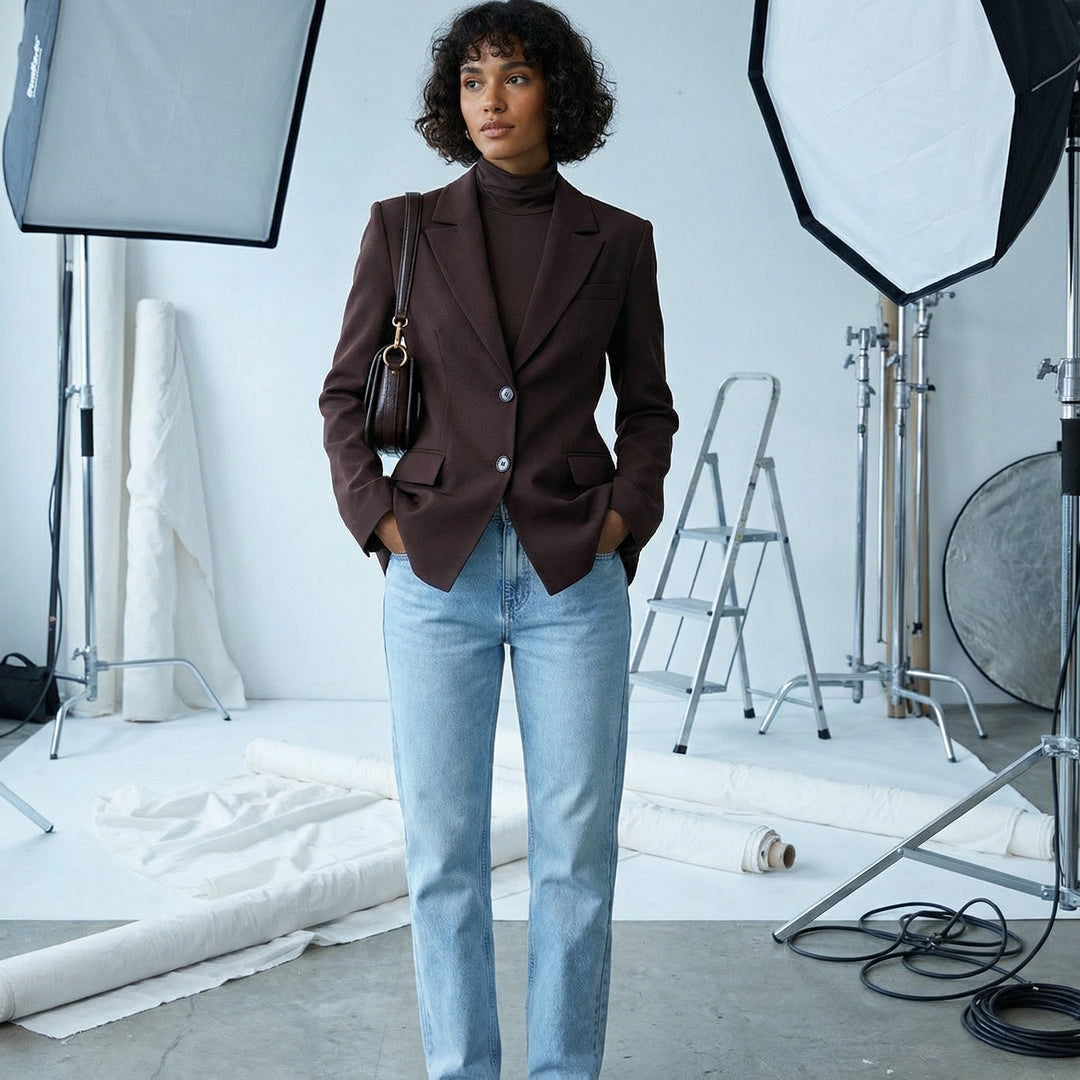 Valencia Sculpted-Waist Tailored Blazer - brown