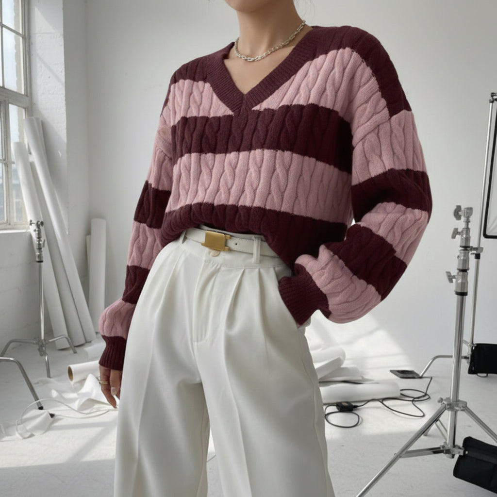 Academia Stripe Cable Knit Sweater