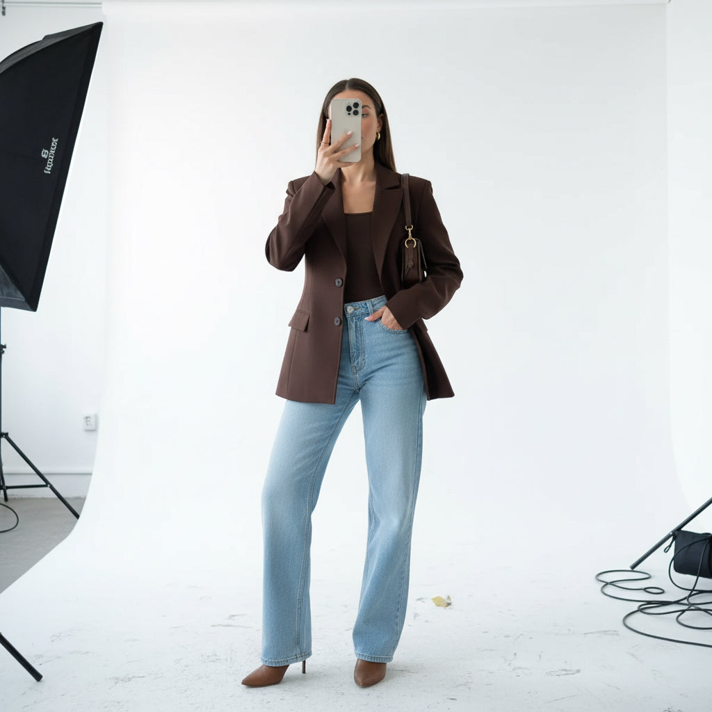 Valencia Sculpted-Waist Tailored Blazer - brown