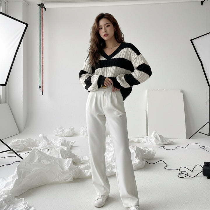 Academia Stripe Cable Knit Sweater