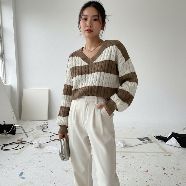 Academia Stripe Cable Knit Sweater