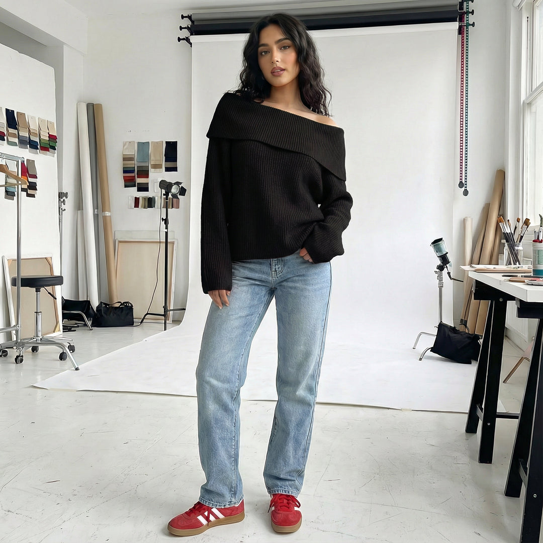 Mistwood Off-Shoulder Knit Sweater