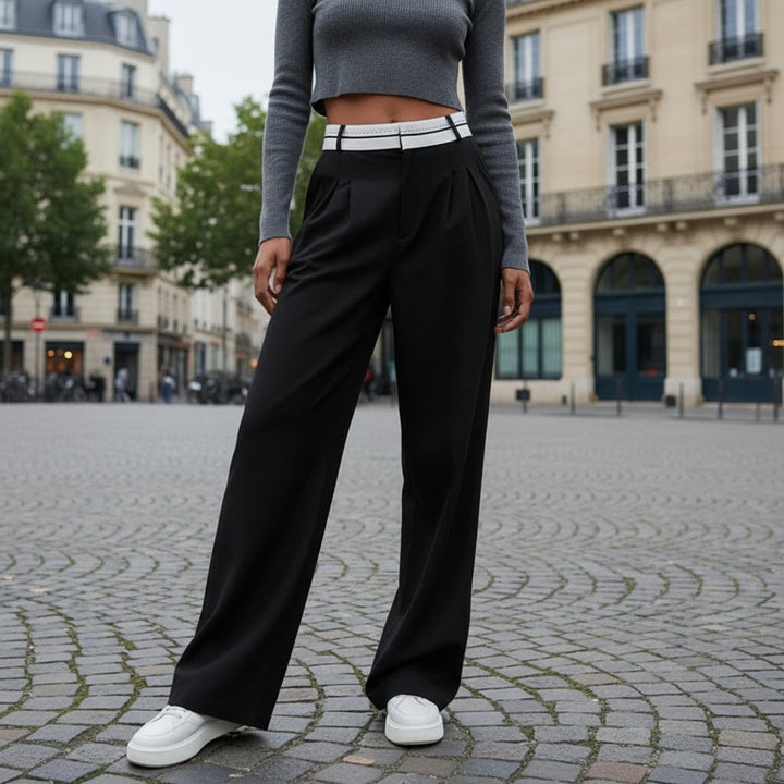 Milan Fold-Detail High-Rise Pants - black