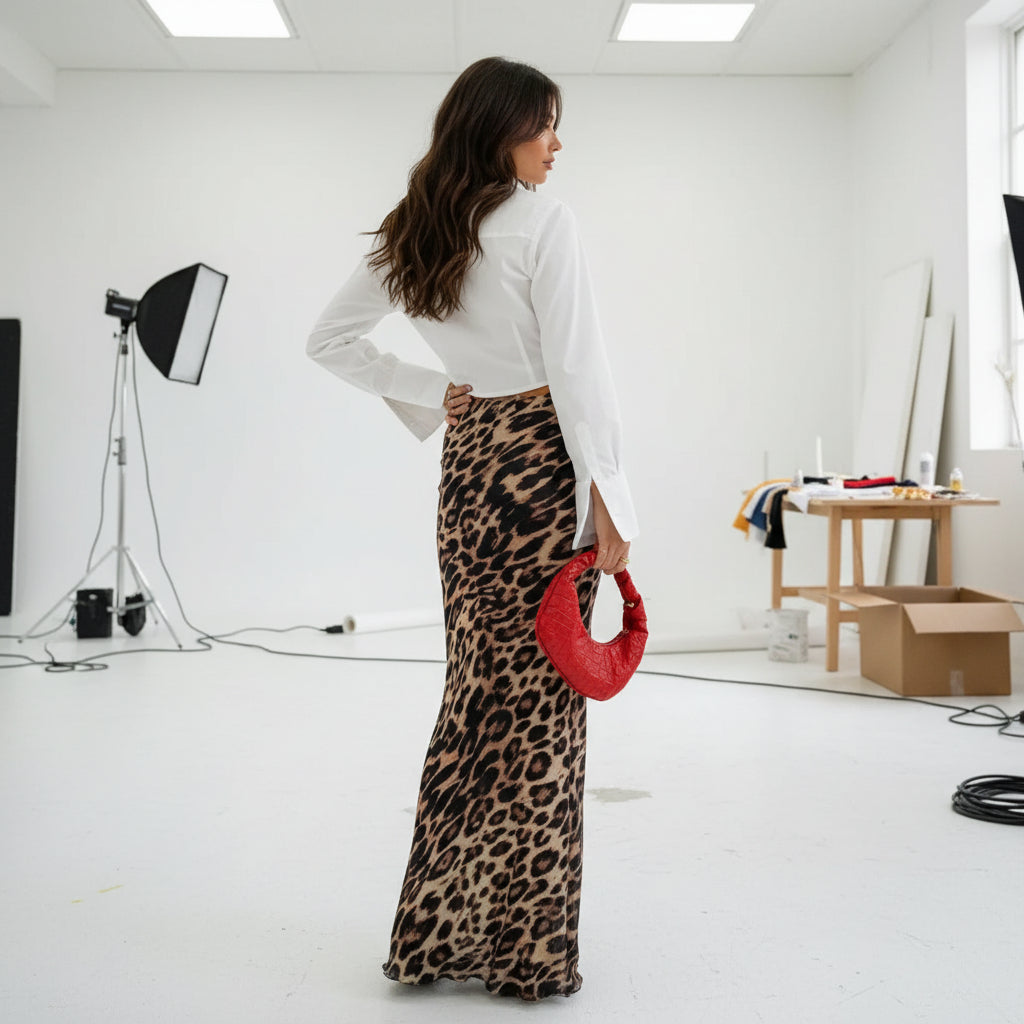 Leopard Luxe High-Waisted Midi Skirt