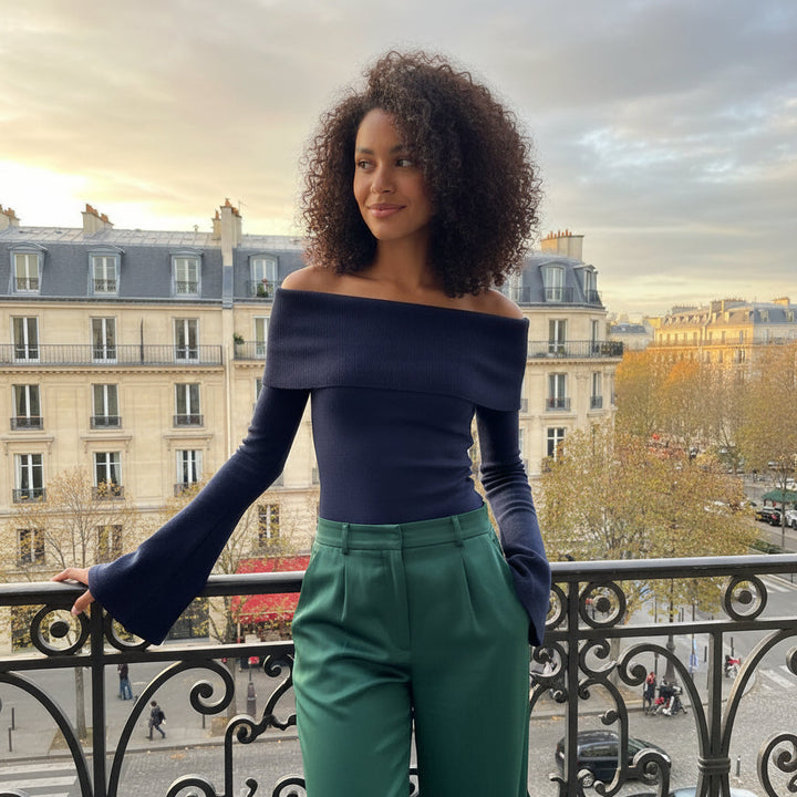 Off Shoulder knit top - dark blue