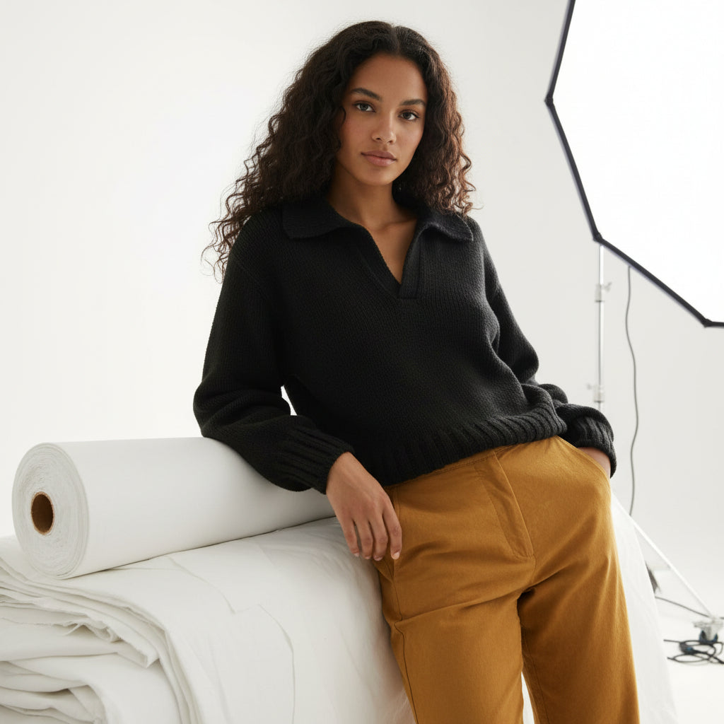 Lapel Structured Rib Knit Sweater