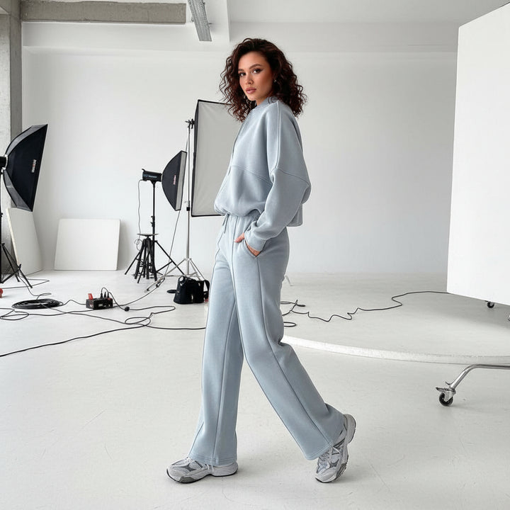 Zip Sweat & Wide Jogger Set - dusty blue