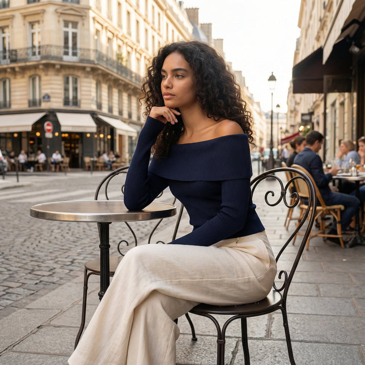 Off Shoulder knit top - dark blue