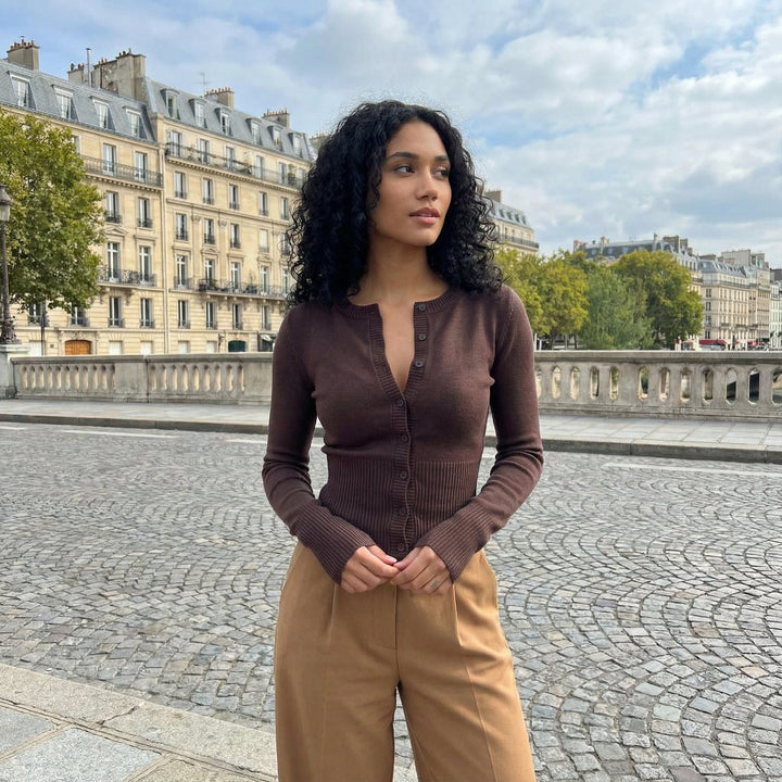 Wool Blended Cardigan - dark brown