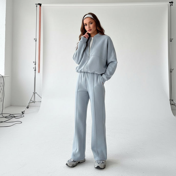 Zip Sweat & Wide Jogger Set - dusty blue