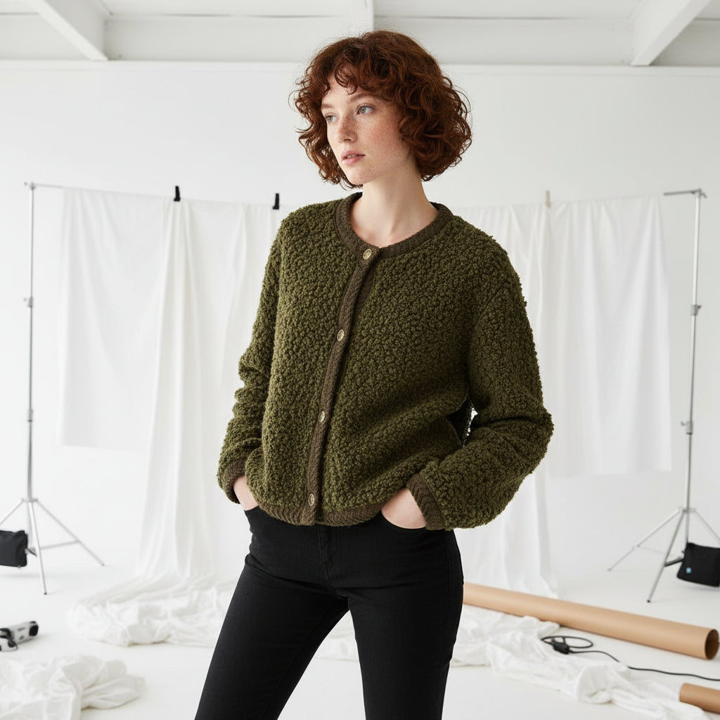 Textured Fleece Button Cardigan