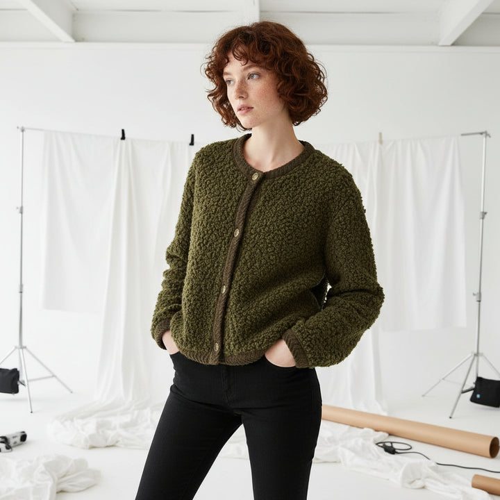 Textured Fleece Button Cardigan