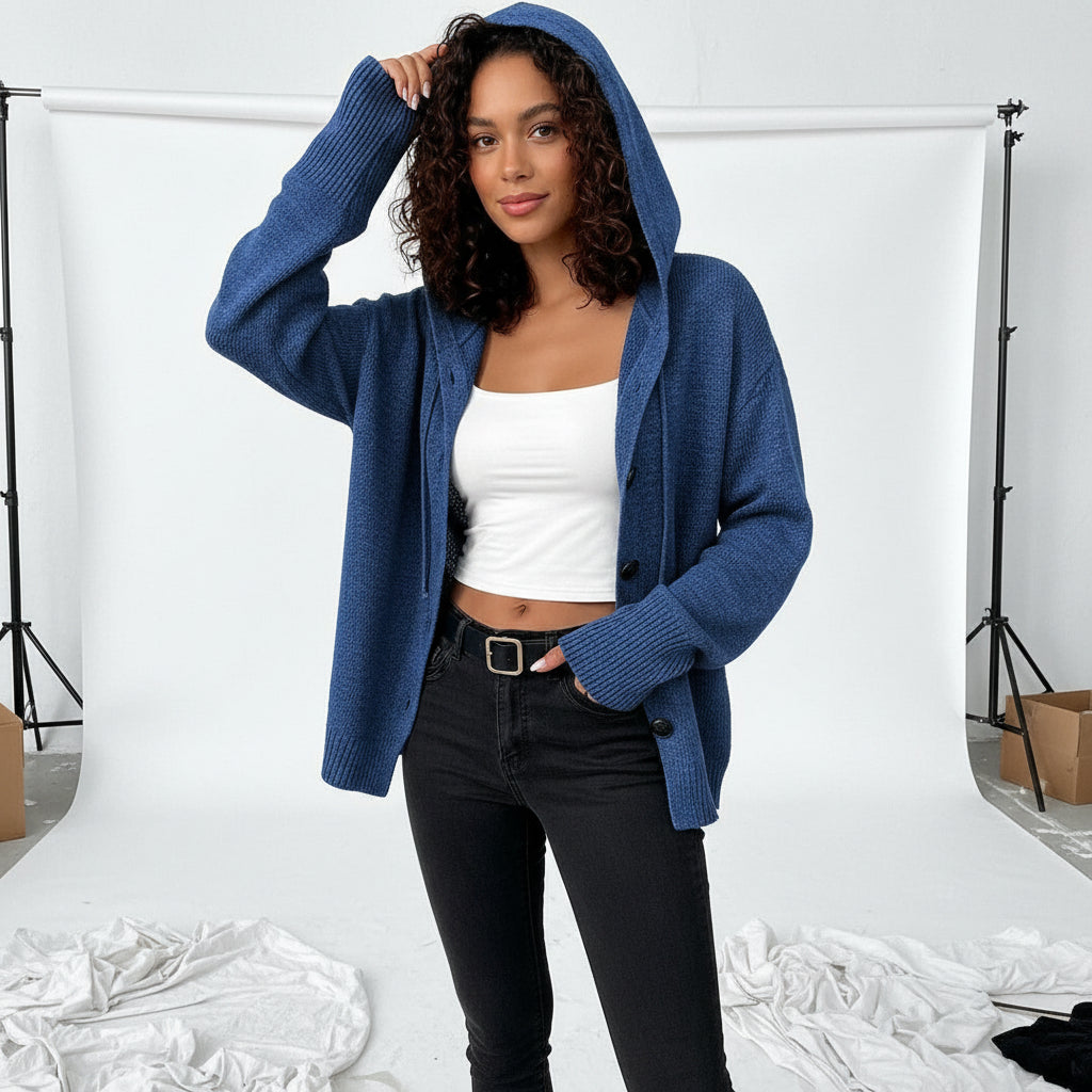 Hooded Knit Button Cardigan