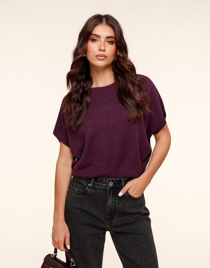 Eggplant Knitted SS - Top