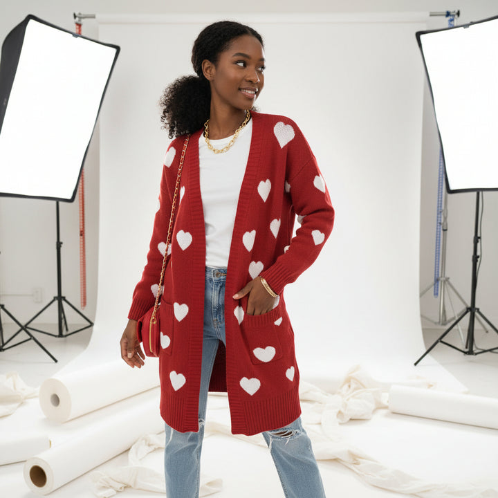 Amour Hearts Long Knit Cardigan