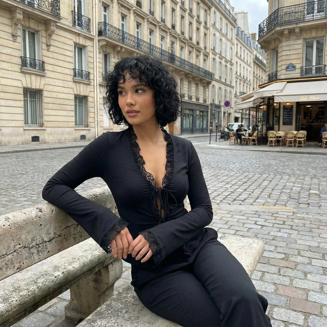 Lace Edge Top - black