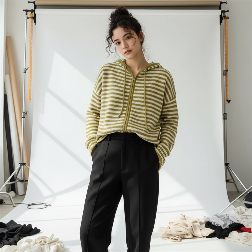 Coastal Stripe Zip Knit Hoodie