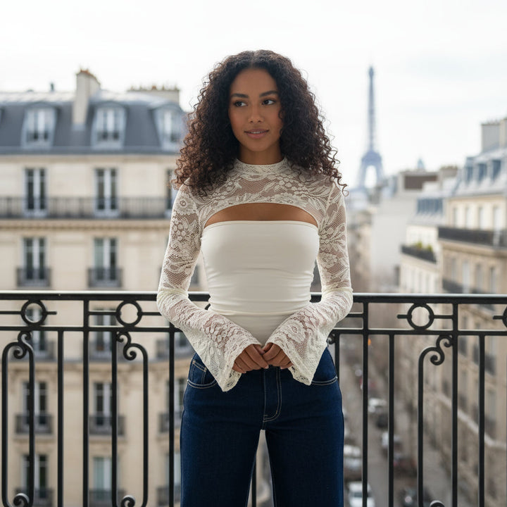 Long Sleeve Lace Top - cream