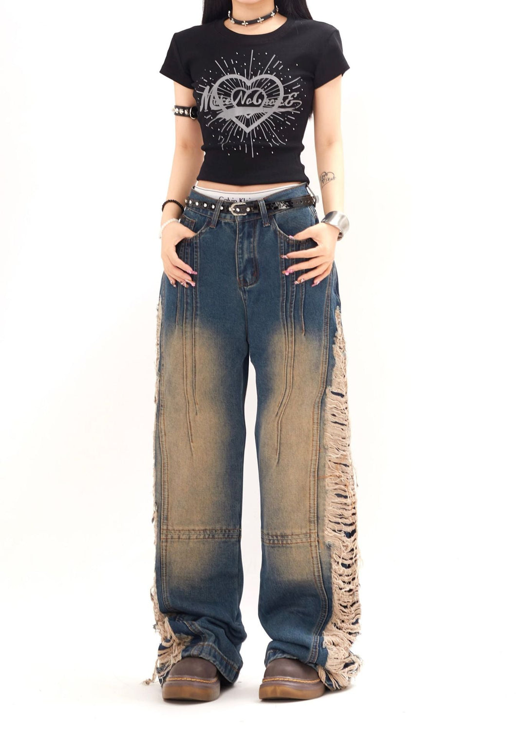 Rebel Shred Contrast Fringe Jeans