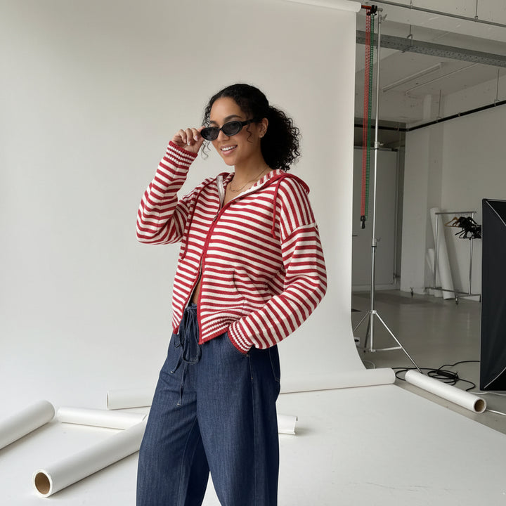 Coastal Stripe Zip Knit Hoodie
