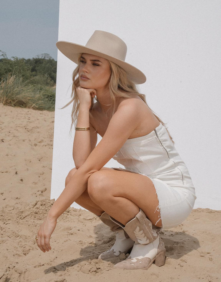Beige Suede Detail Cowboy - Boots