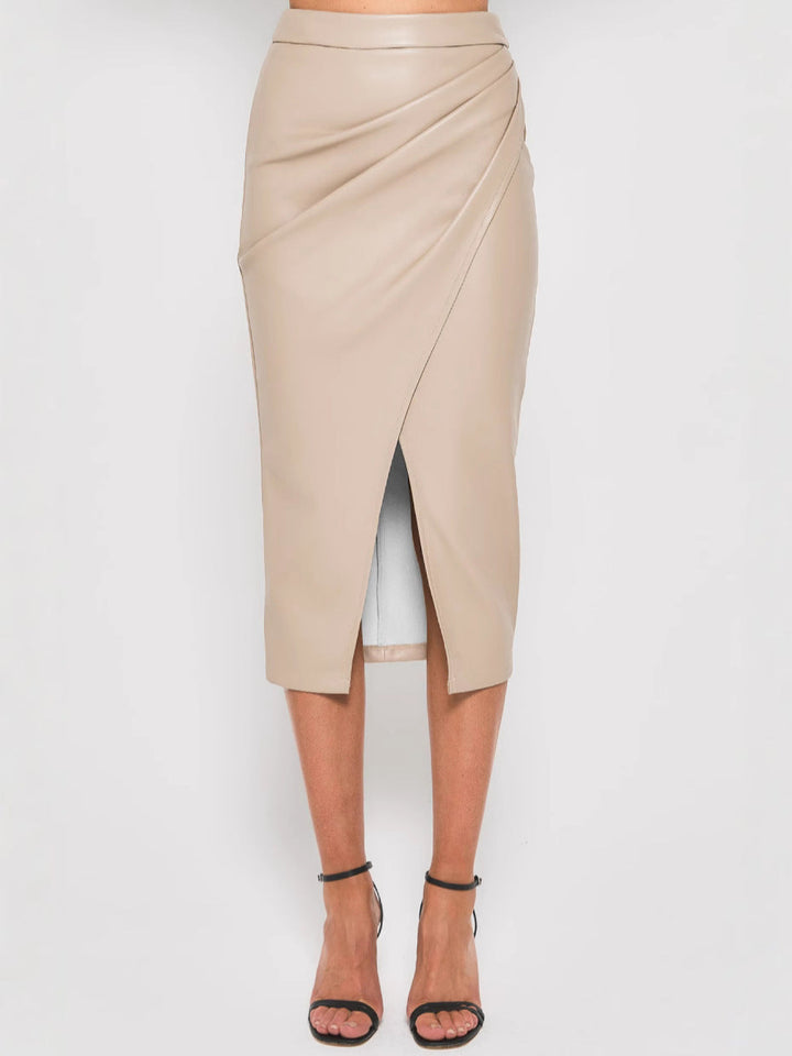 Pleated Split Leather Skirt