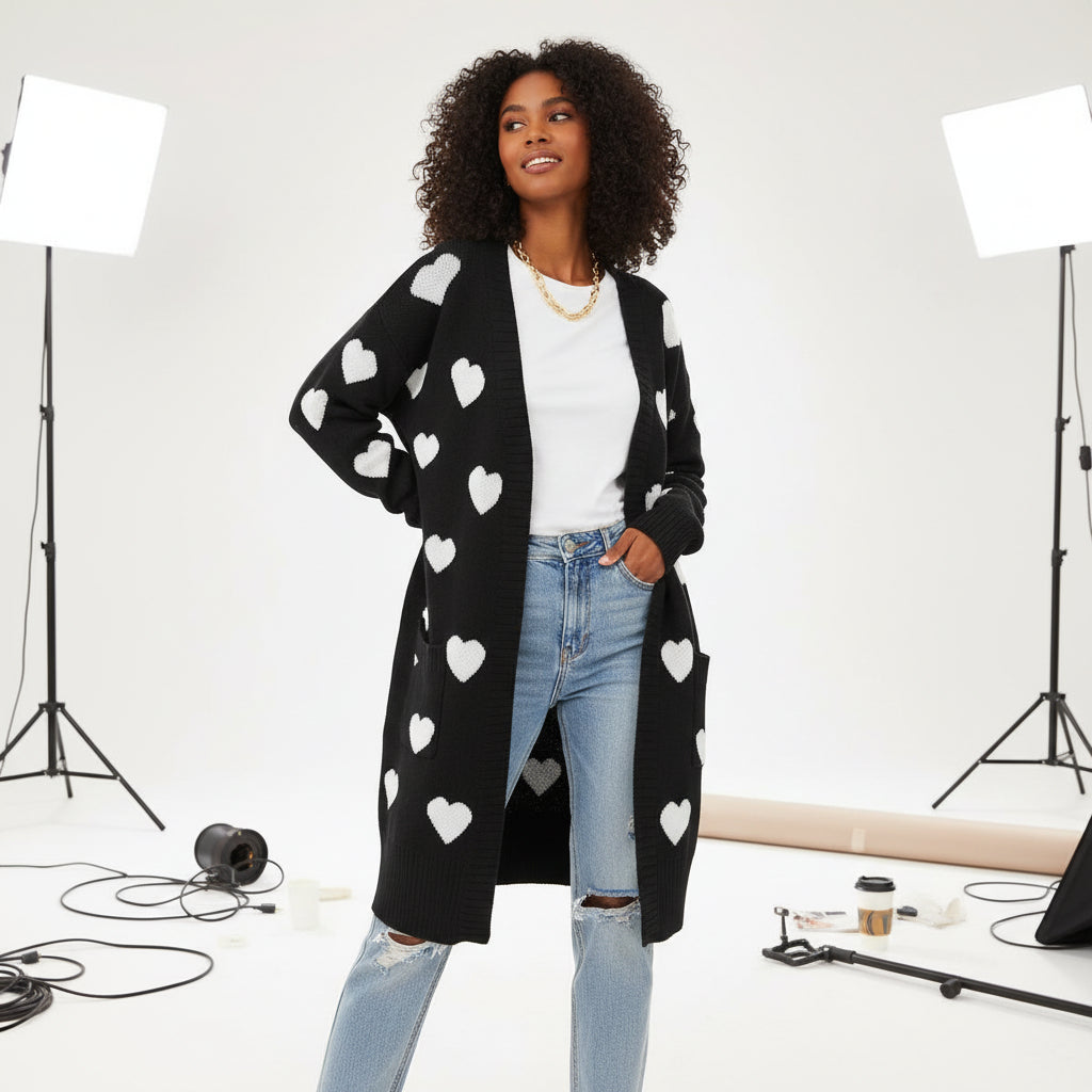 Amour Hearts Long Knit Cardigan