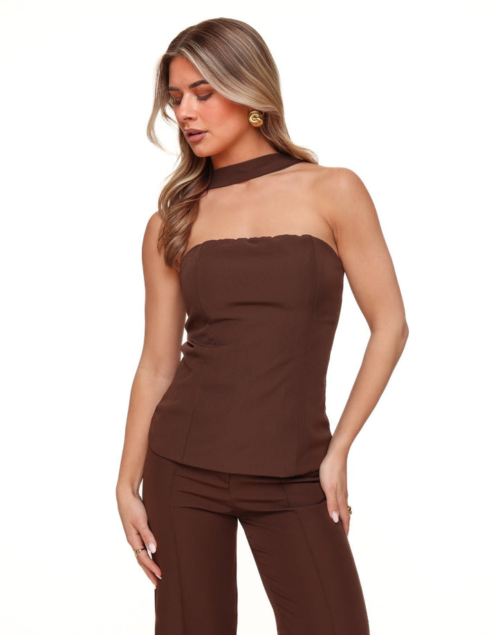 Brown Strapless Neck - Top