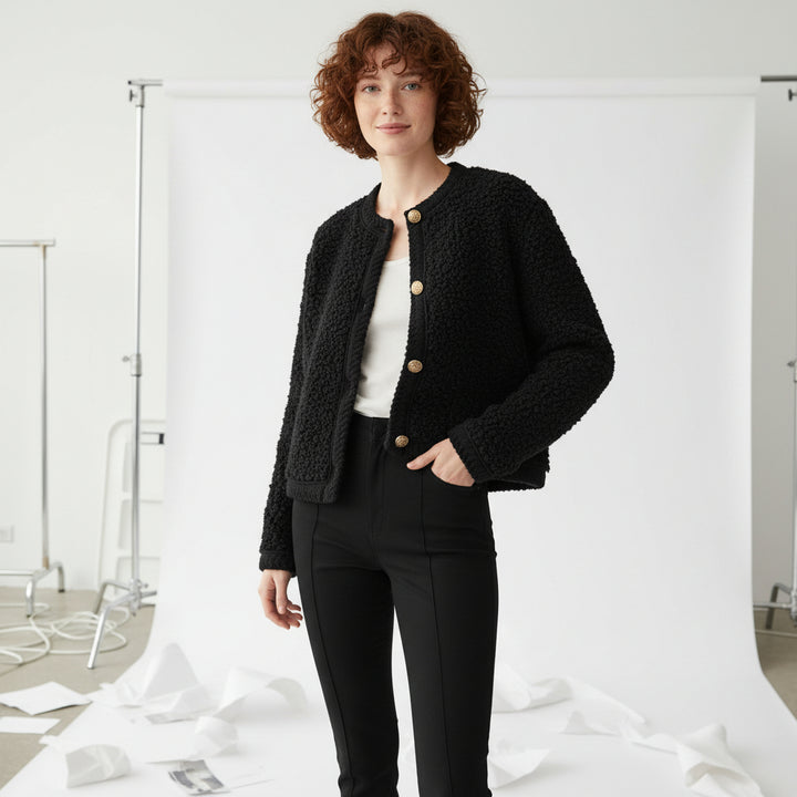 Textured Fleece Button Cardigan