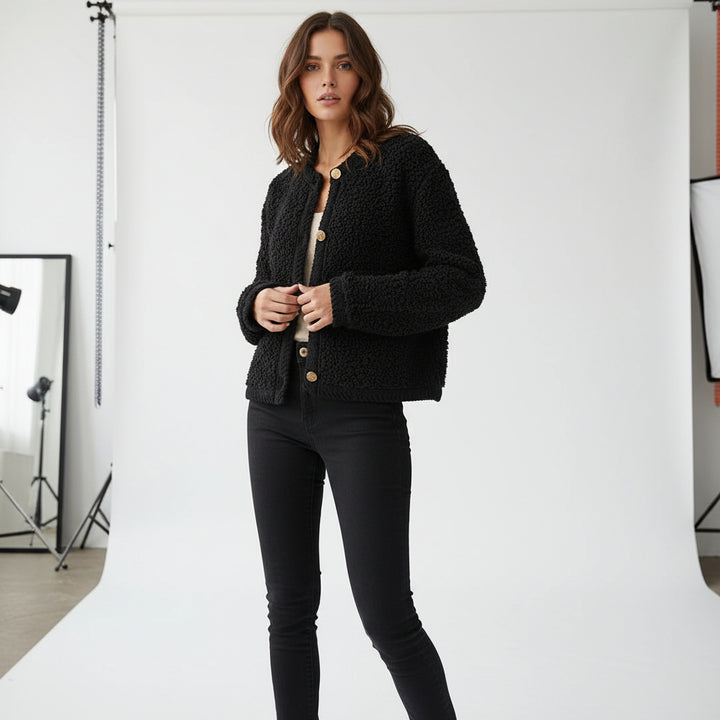 Textured Fleece Button Cardigan