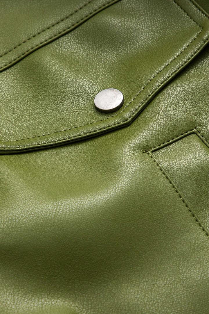 Electric Olive Cropped Faux Leather Jacket
