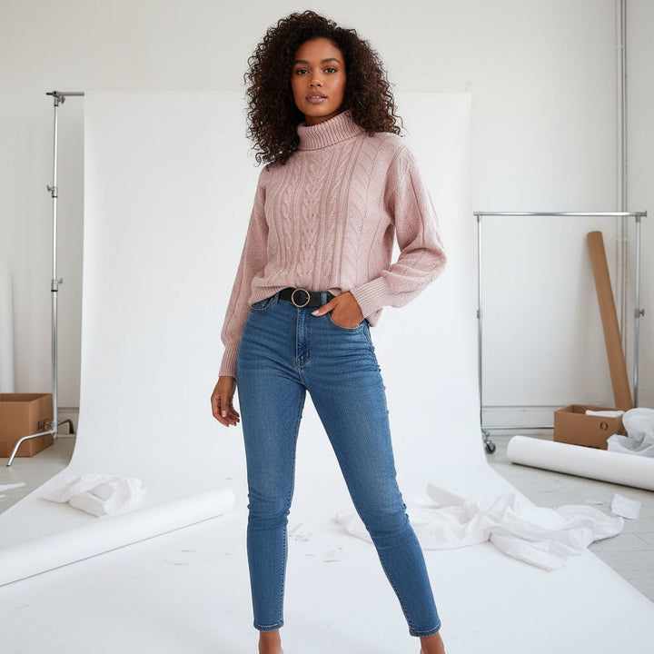 Cable-Knit Turtleneck Sweater
