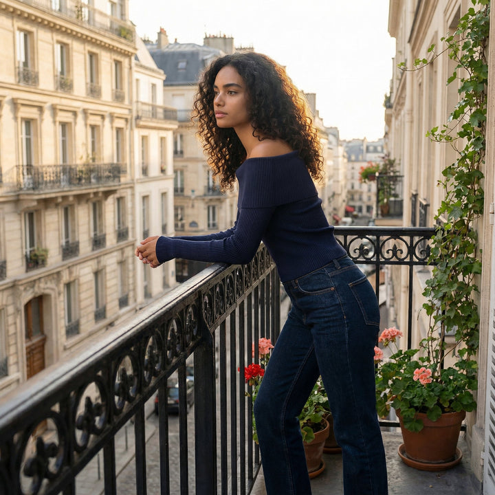 Off Shoulder knit top - dark blue
