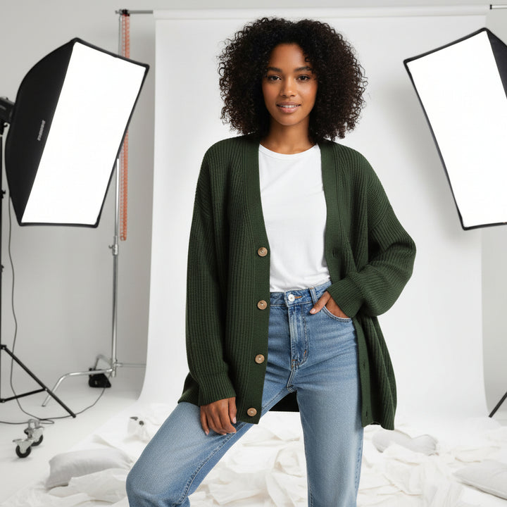 Ribbed Slouch Button Cardigan