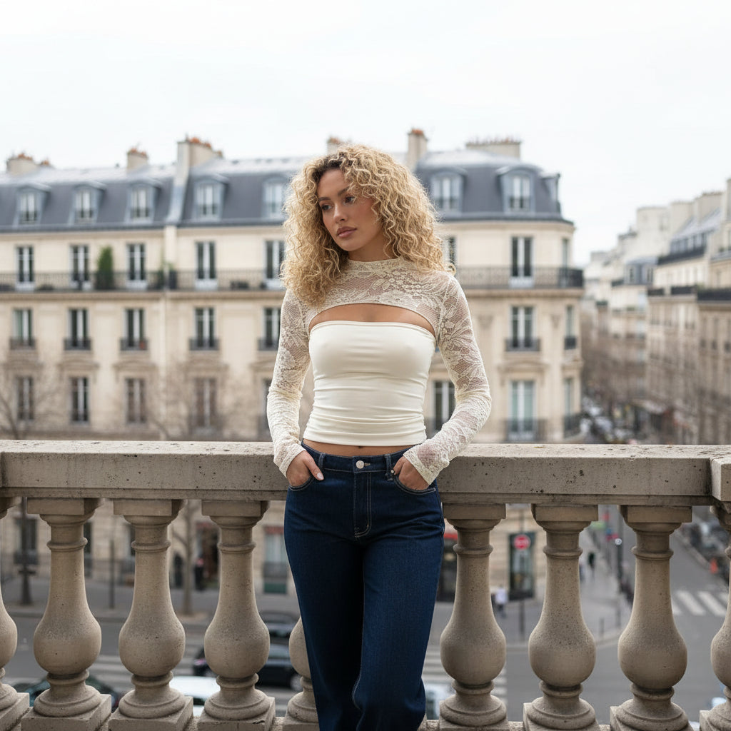 Long Sleeve Lace Top - cream