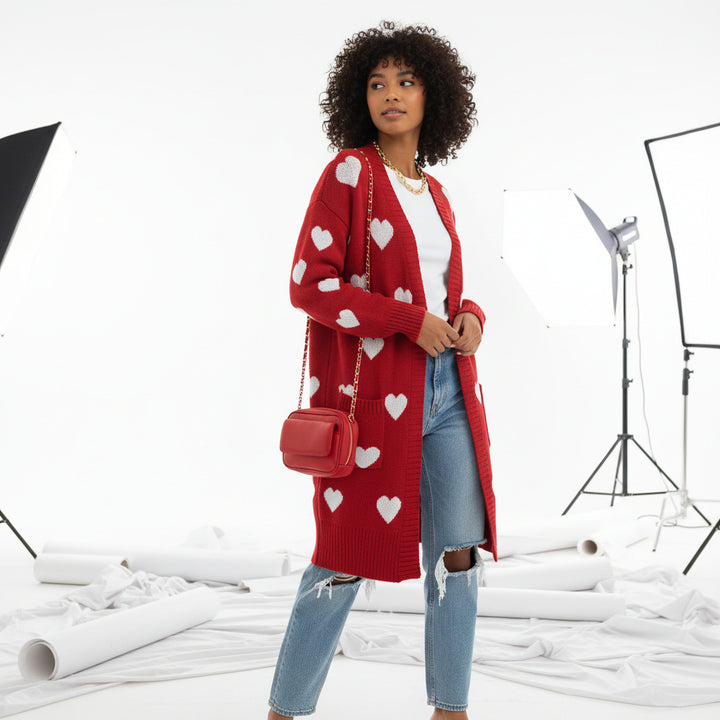 Amour Hearts Long Knit Cardigan
