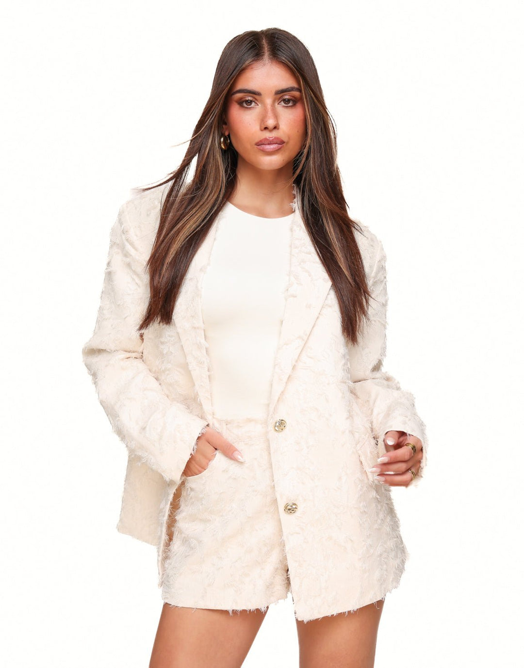 Cream Detailed Oversized - Blazer