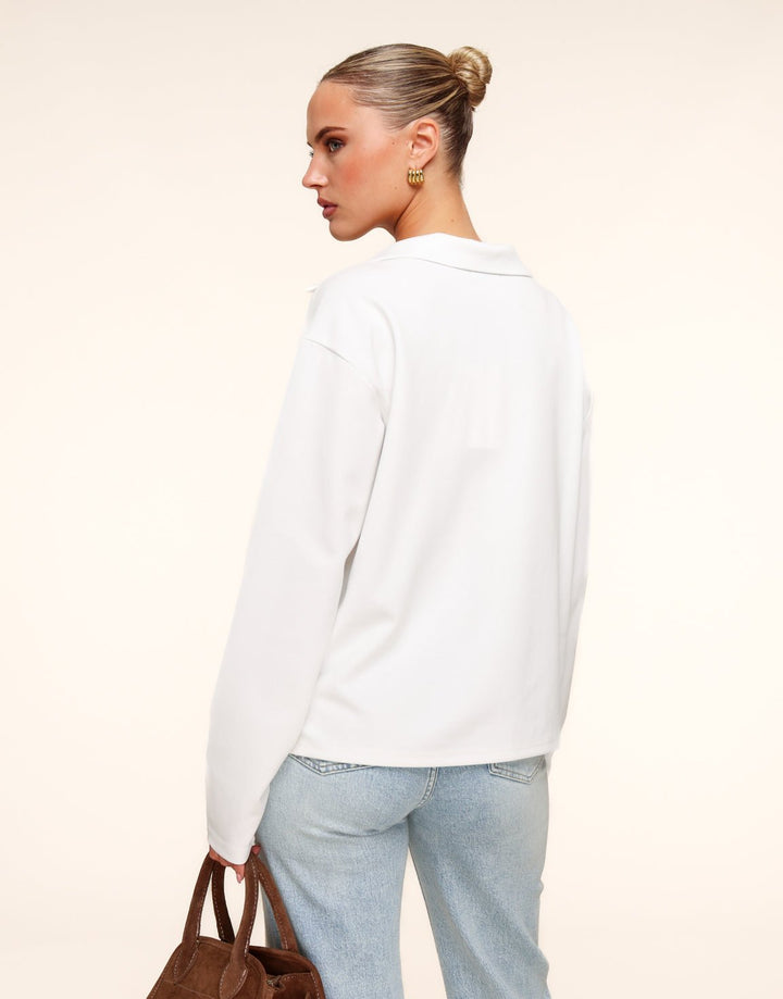 Cream V-Neck LS - T-shirt