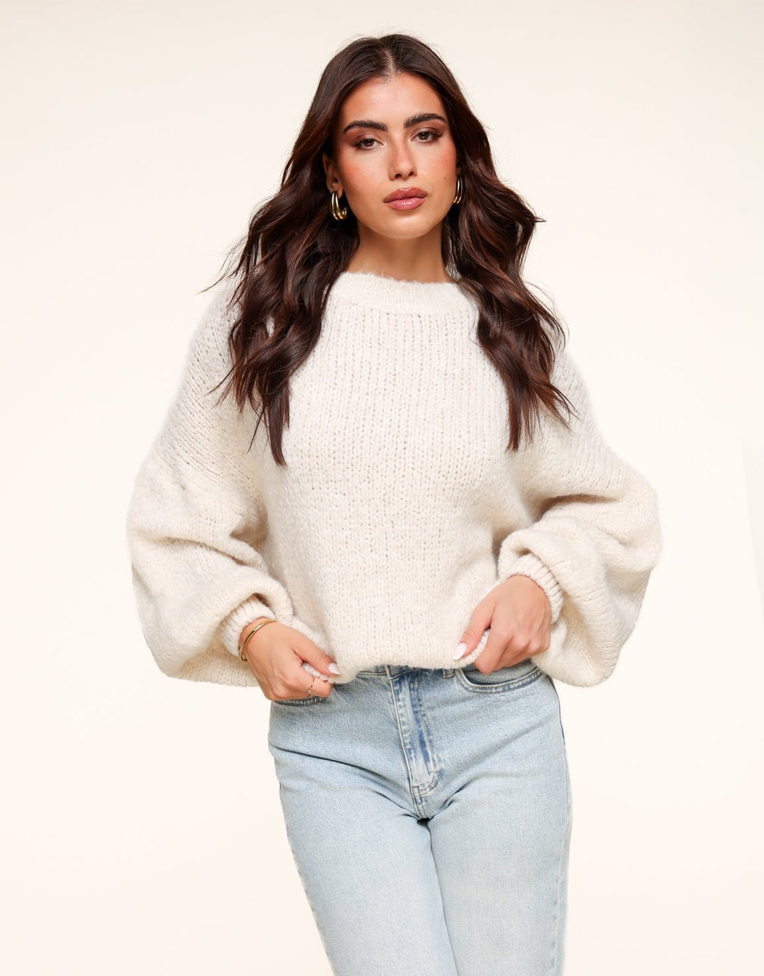 Creme Wool Oversized Knitted - Sweater
