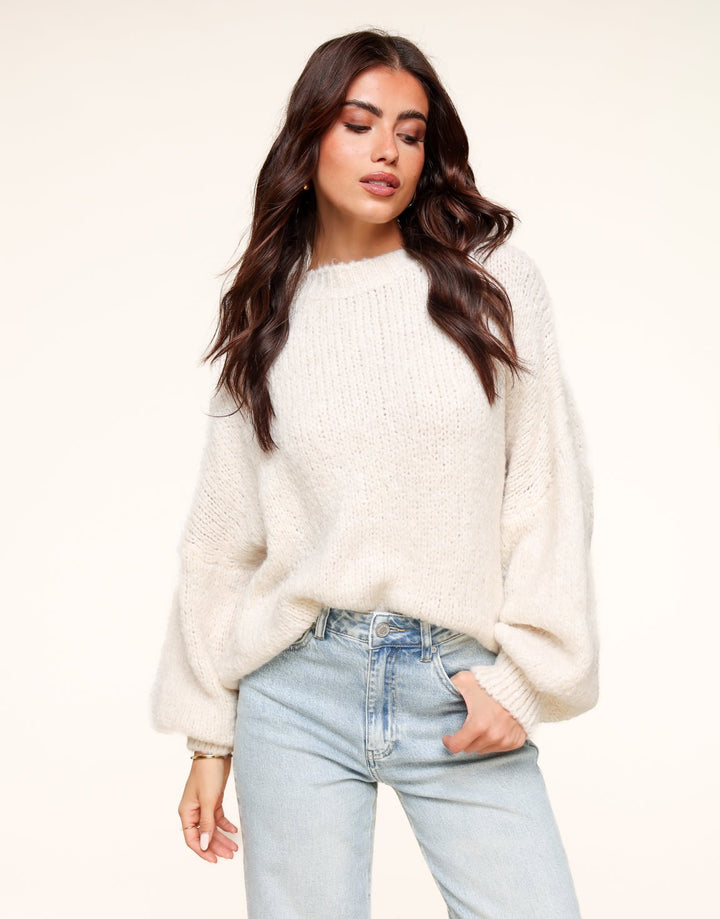 Creme Wool Oversized Knitted - Sweater