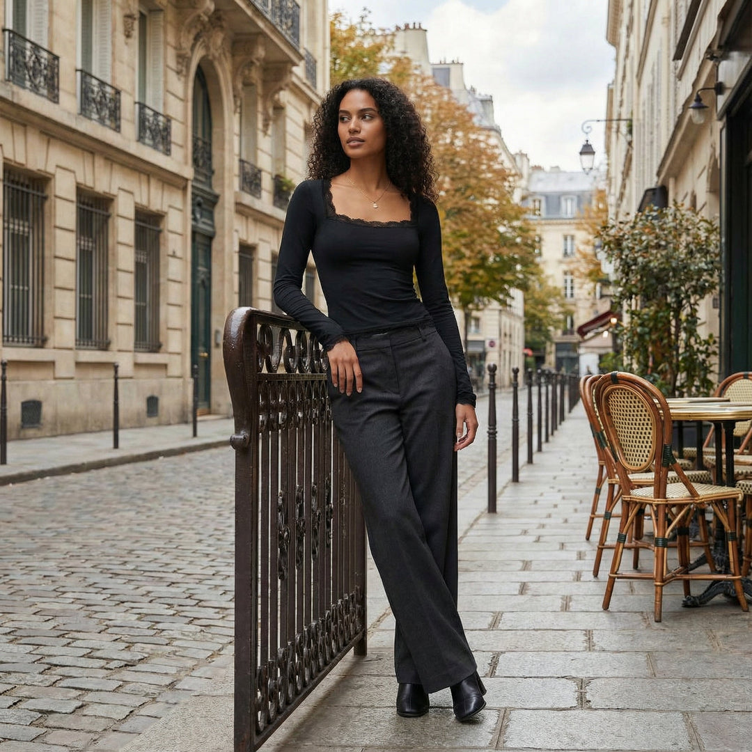 Soft Lace Trim Top - black
