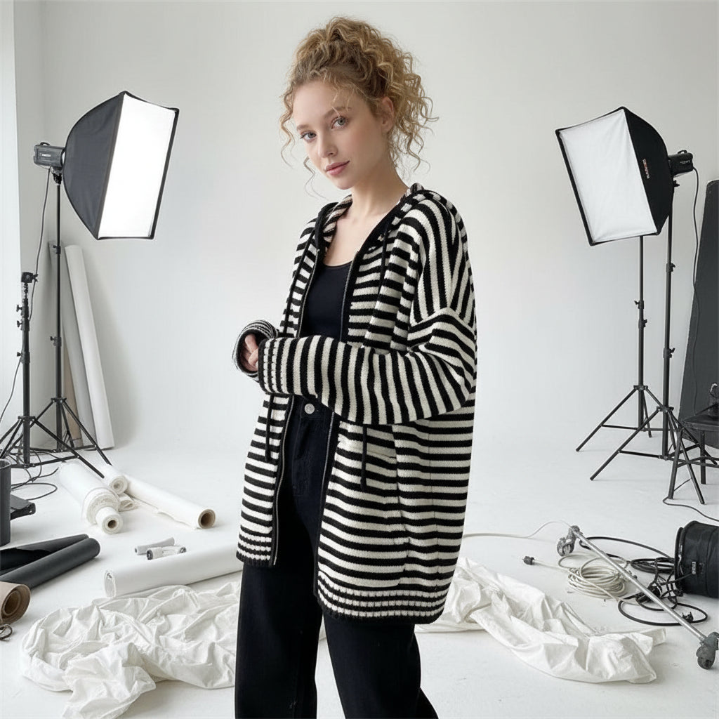 Coastal Stripe Zip Knit Hoodie