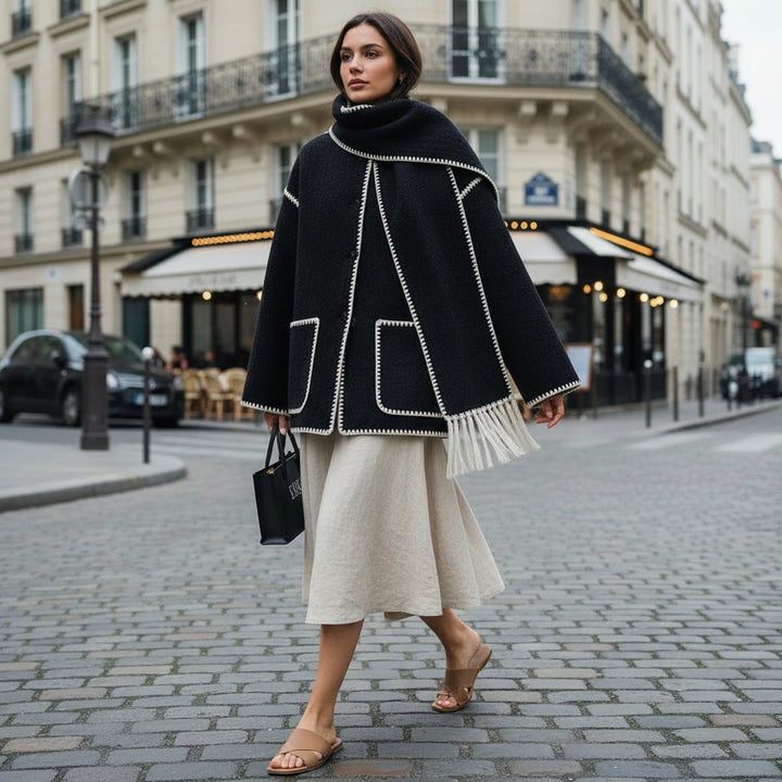 Fringe Scarf Wool Coat