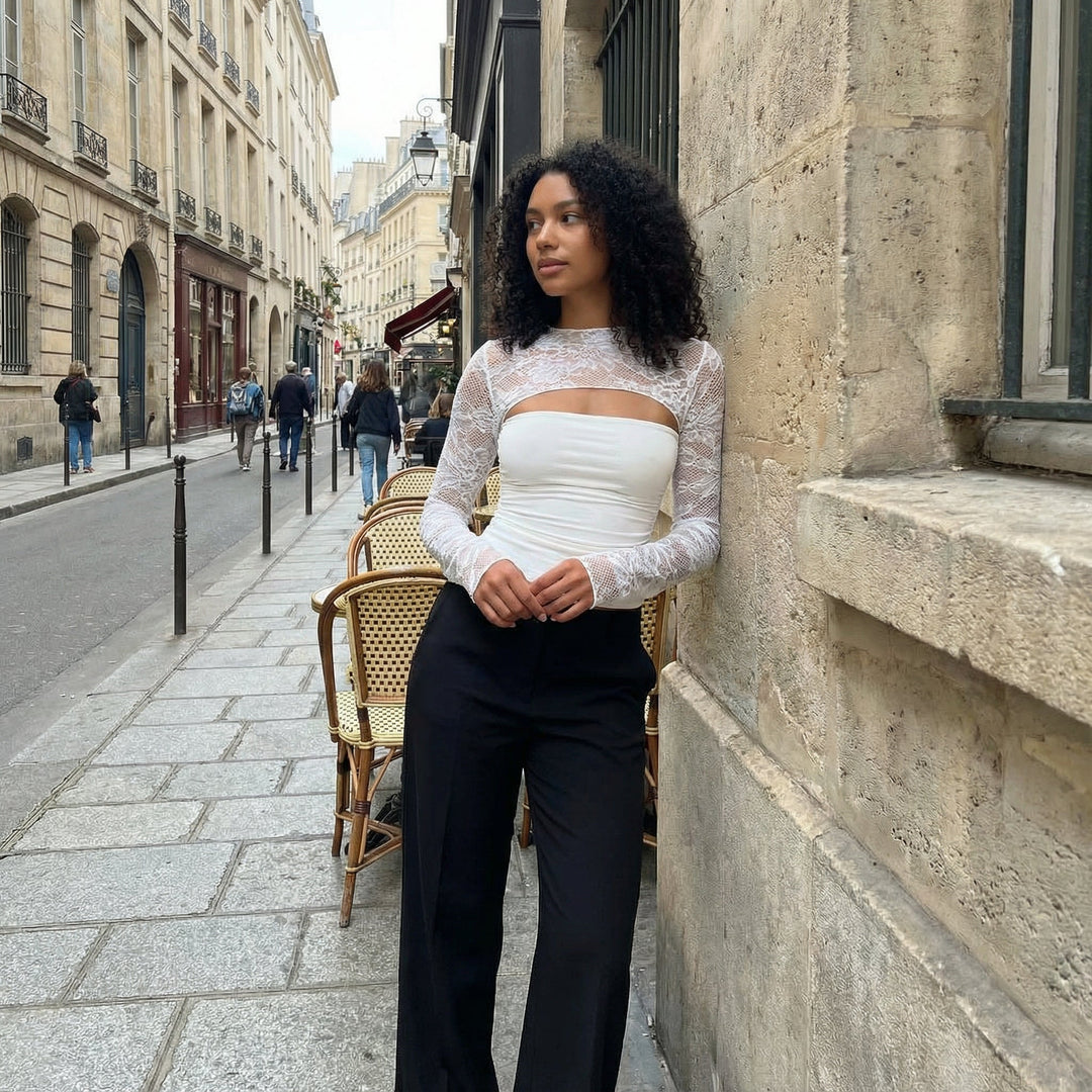 Long Sleeve Lace Top - white