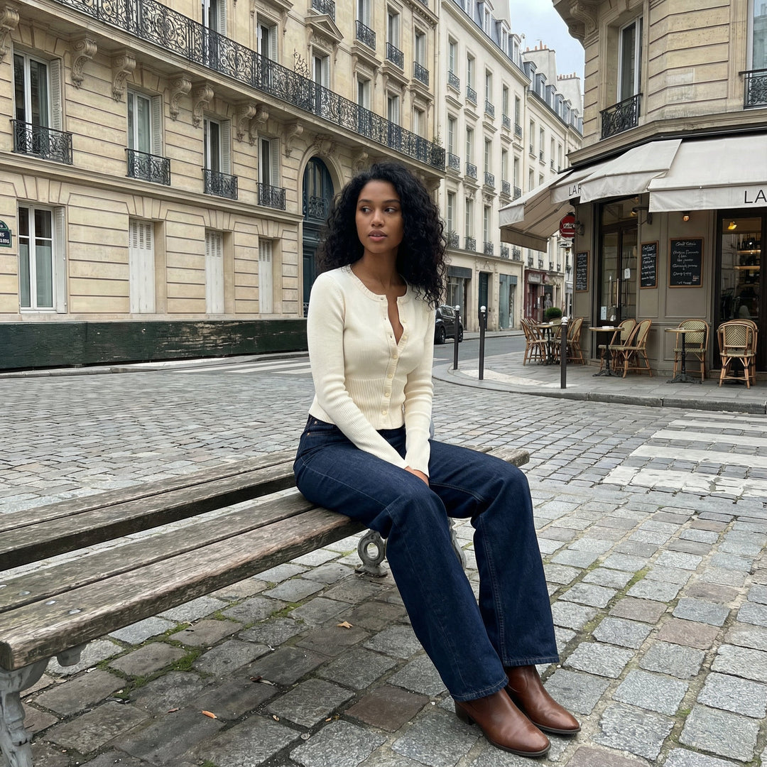 Wool Blended Cardigan - cream