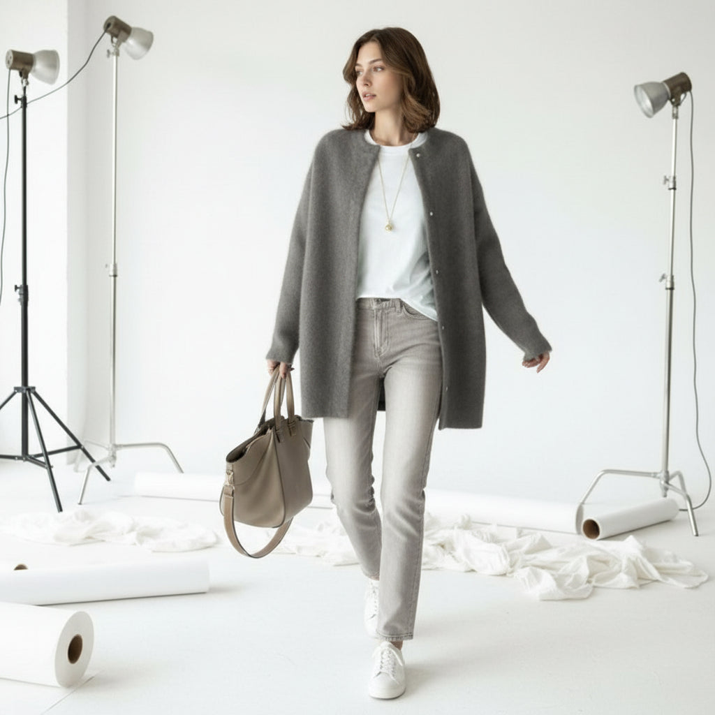 Brushed Wool Snap Cardigan